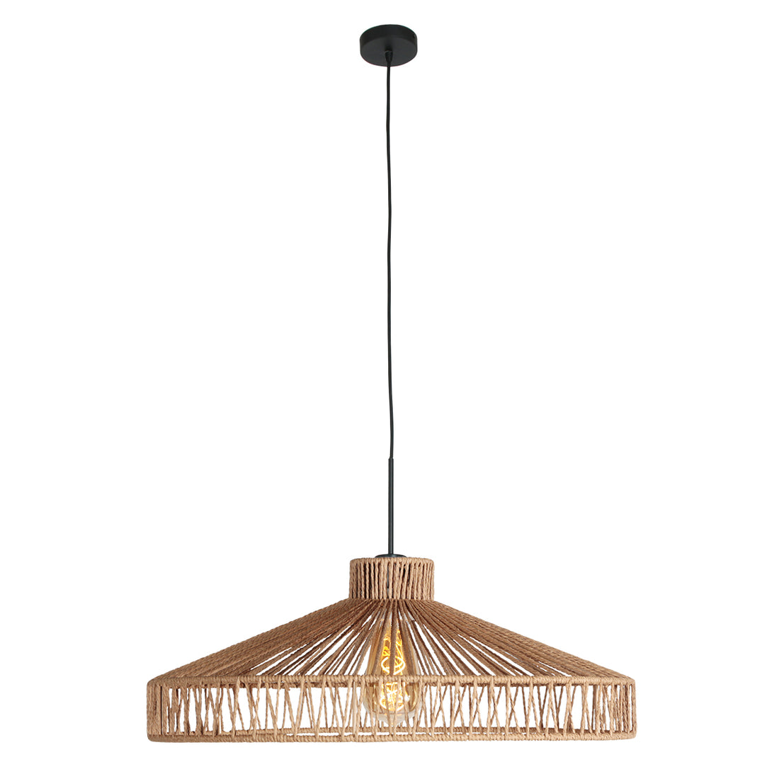 Suspension corde naturelle, abat-jour tressé Ø 50 cm | Anne Light