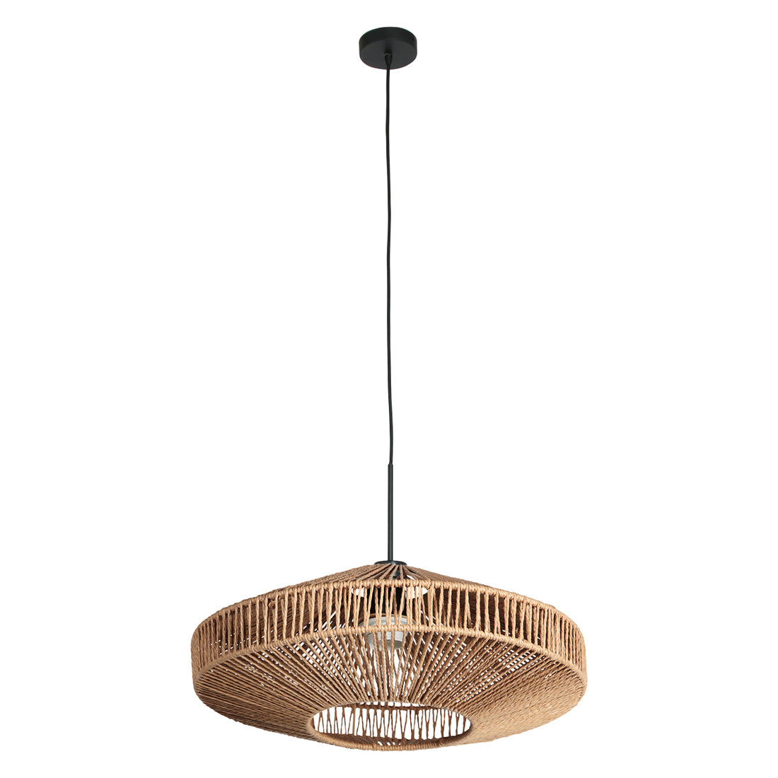 Suspension corde naturelle soucoupe Ø 40 cm, abat-jour tressé | Ropéa