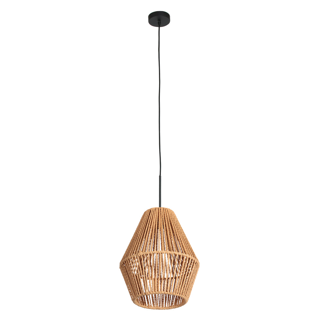 Suspension corde tressée beige, abat-jour diabolo Ø 20 cm | Nima