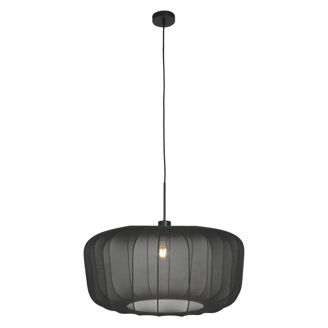 Suspension tambour noir voile, abat-jour bombé Ø 60 cm | Vellum