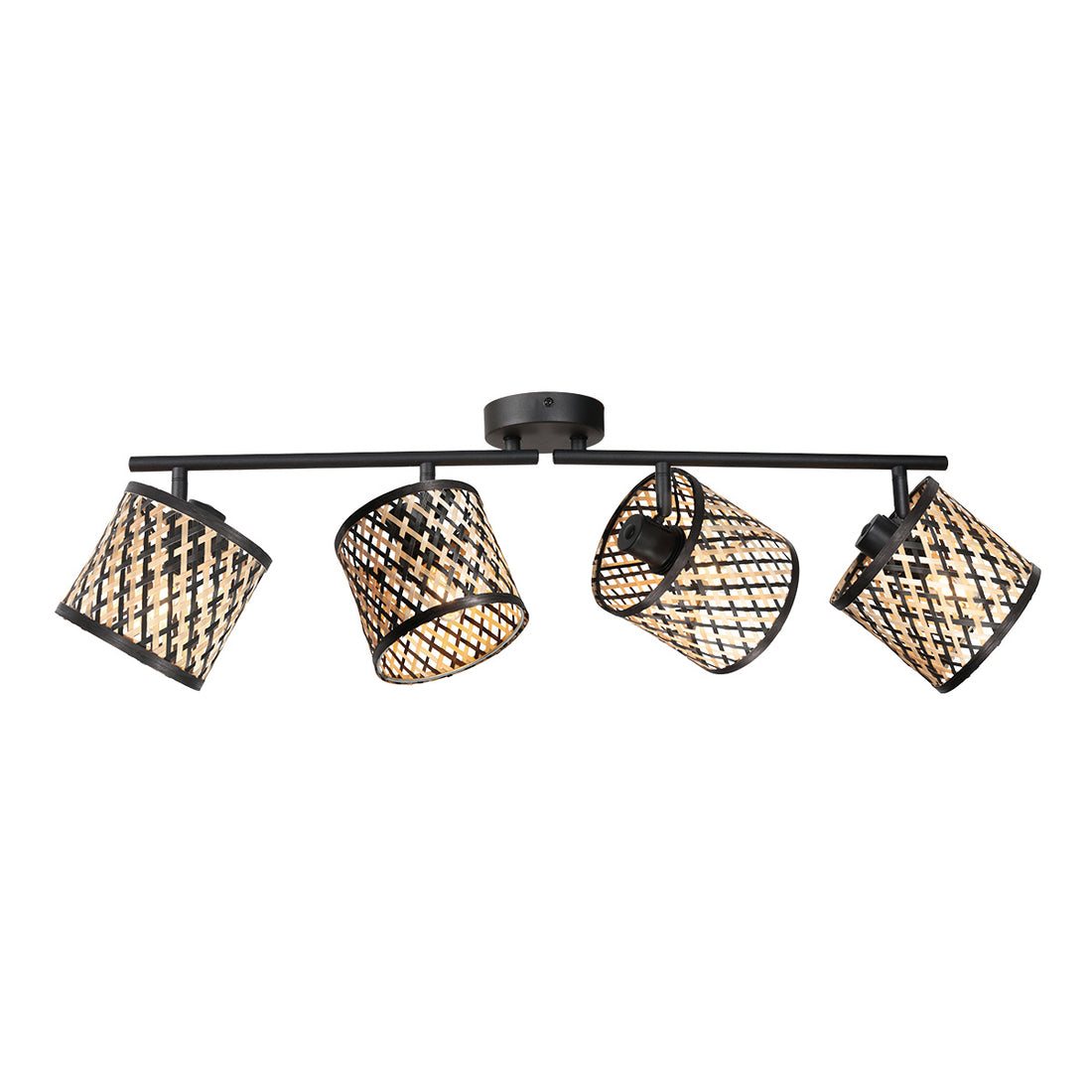 Plafonnier 4 spots bambou tressé noir et naturel, barre 73 cm | Timor