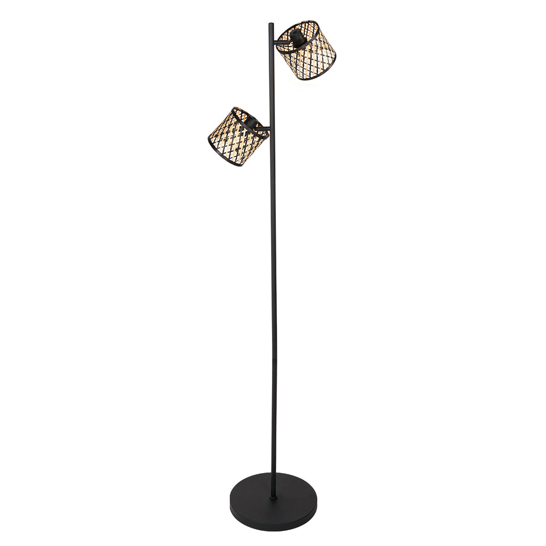Lampadaire 2 spots bambou orientables, tige noire H 150 cm | Bambus