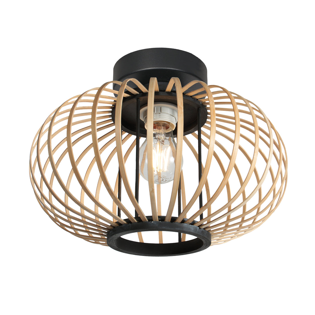 plafonnier cage bambou noir, boule ajourée Ø 31 cm | Sumba