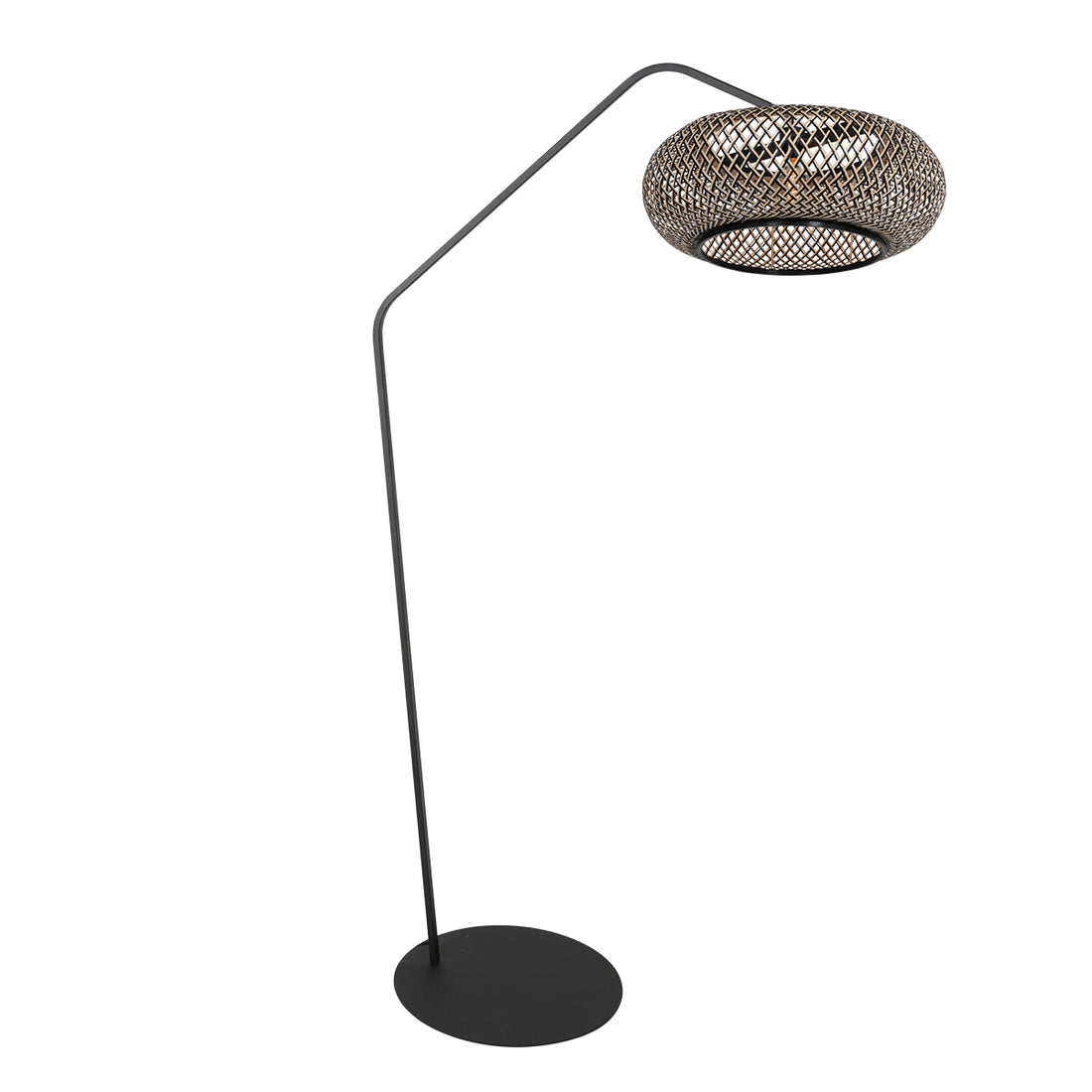 Lampadaire liseuse bambou, arc déporté à abat-jour tressé | Anne
