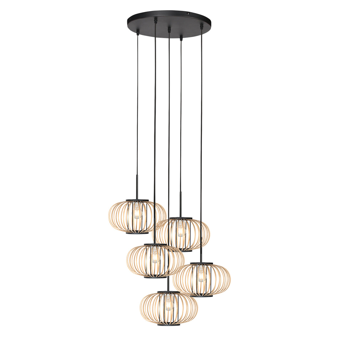 Suspension grappe bambou, 5 boules ajourées cascade Ø 50 cm | Java