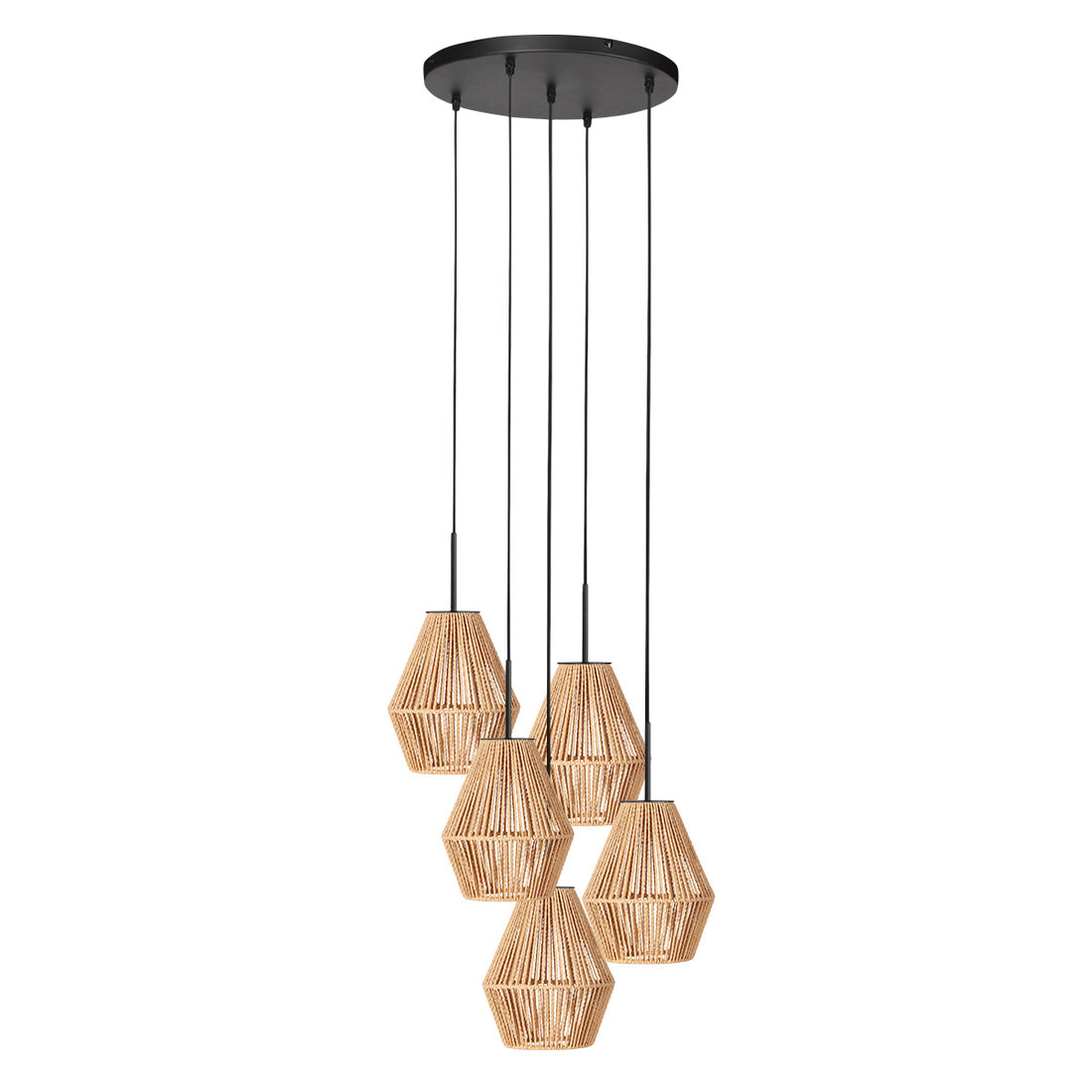 Suspension grappe corde naturelle, 5 diabolos Ø 50 cm | Flores