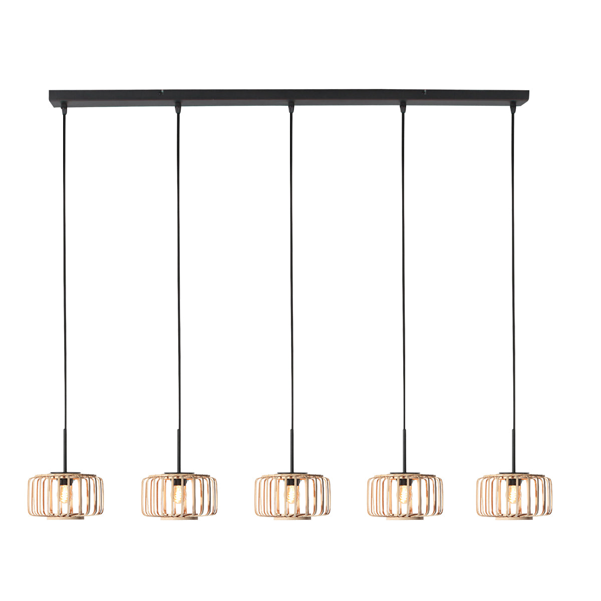 Suspension HaloSwap 4527ZW – simplicité naturelle avec cinq abat-jours en bambou