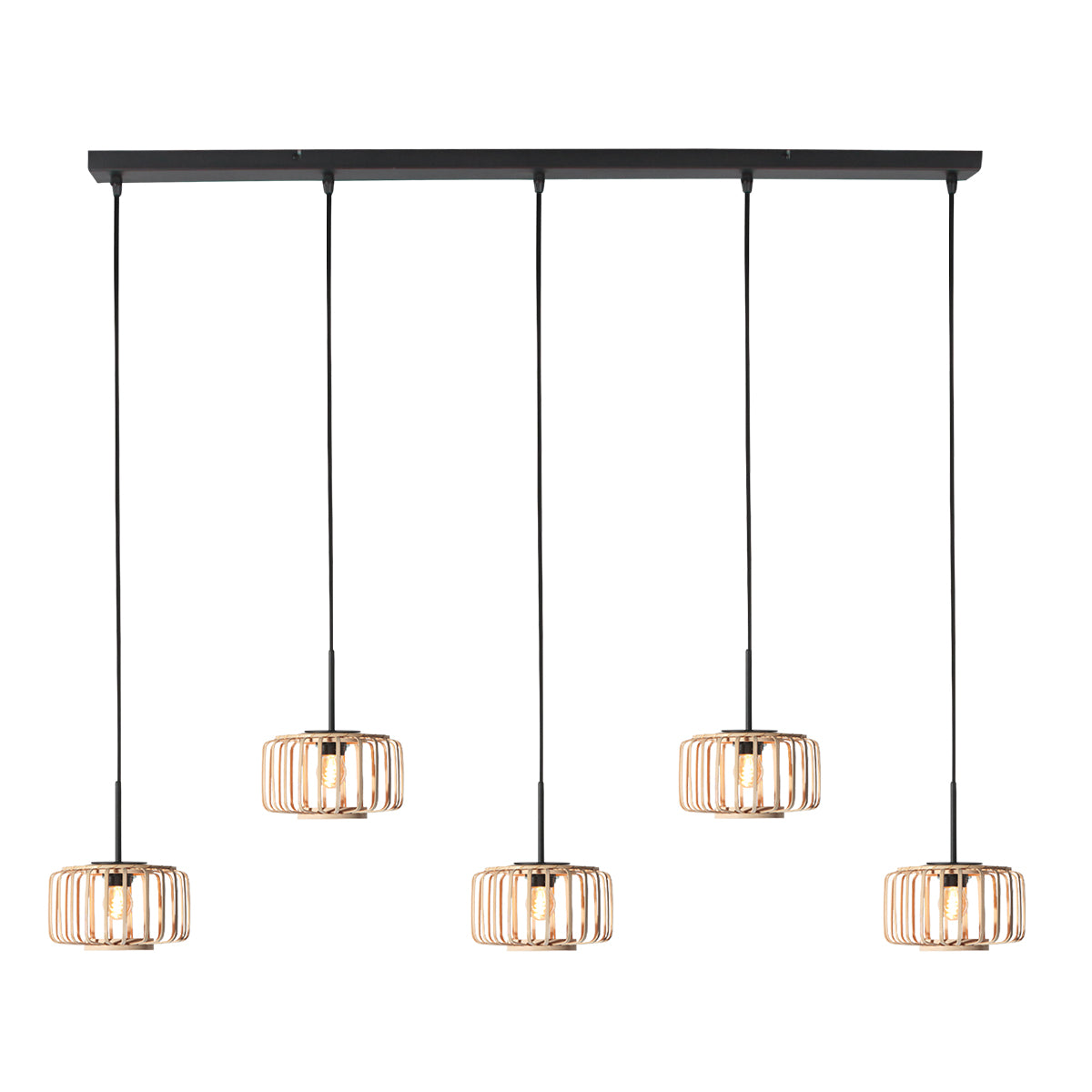 Suspension HaloSwap 4527ZW – simplicité naturelle avec cinq abat-jours en bambou