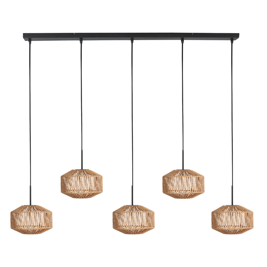 Suspension 5 lumières corde naturelle, barre 110 cm | Cordéa