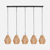 Suspension barre corde tressée, 5 abat-jours diabolo beige 110 cm | Bintan