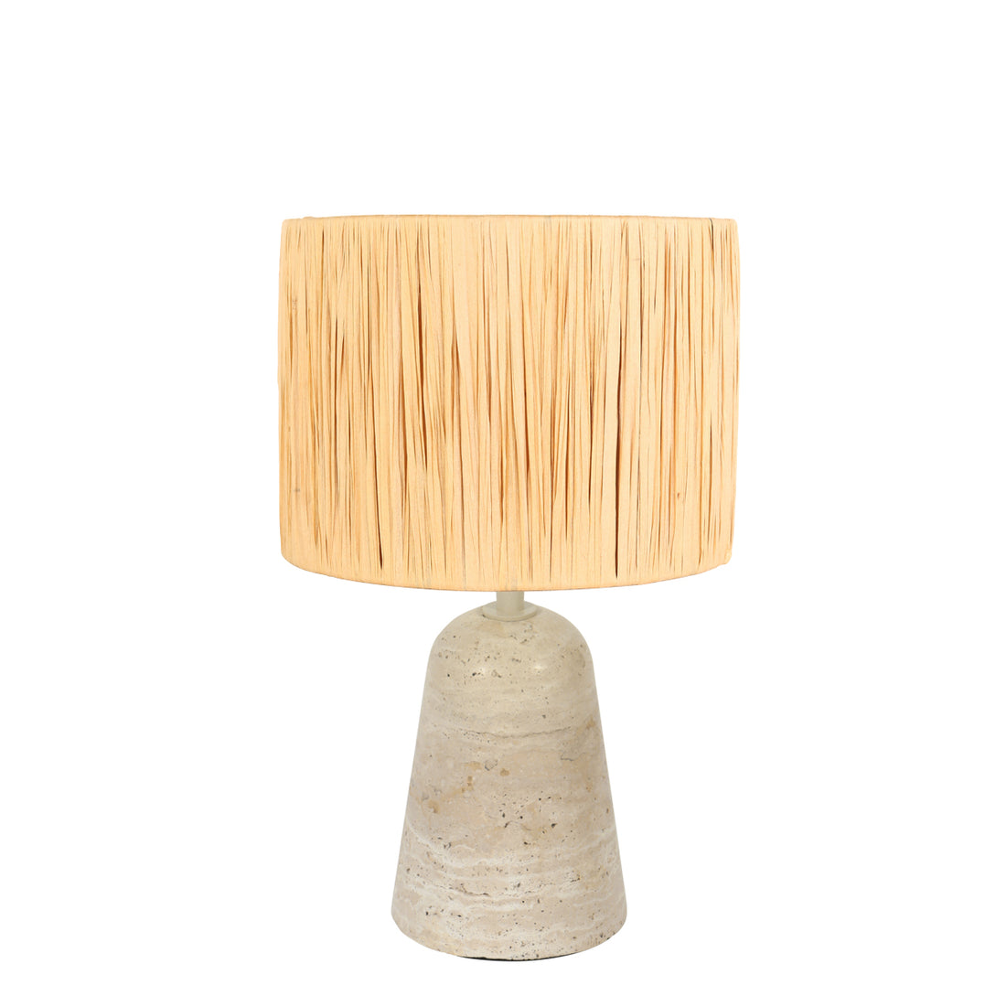 Lampe à poser travertin, abat-jour herbe de mer crème | Travino
