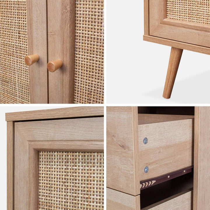 Alice'S Home - Buffet De Rangement Naturel En Cannage 2 Portes 3 Tiroirs L150 X L39 X H79Cm - Bohème | Designix - Amazon    - https://designix.fr/