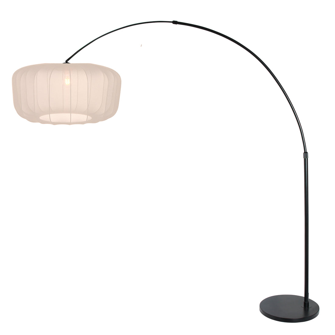 lampadaire arc salon, abat-jour voile blanc plissé Ø 60 cm | Velsa