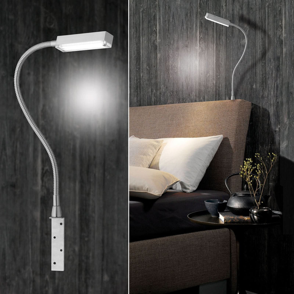 Applique murale LED Raik en métal, nickel mat et albâtre, hauteur 52 cm