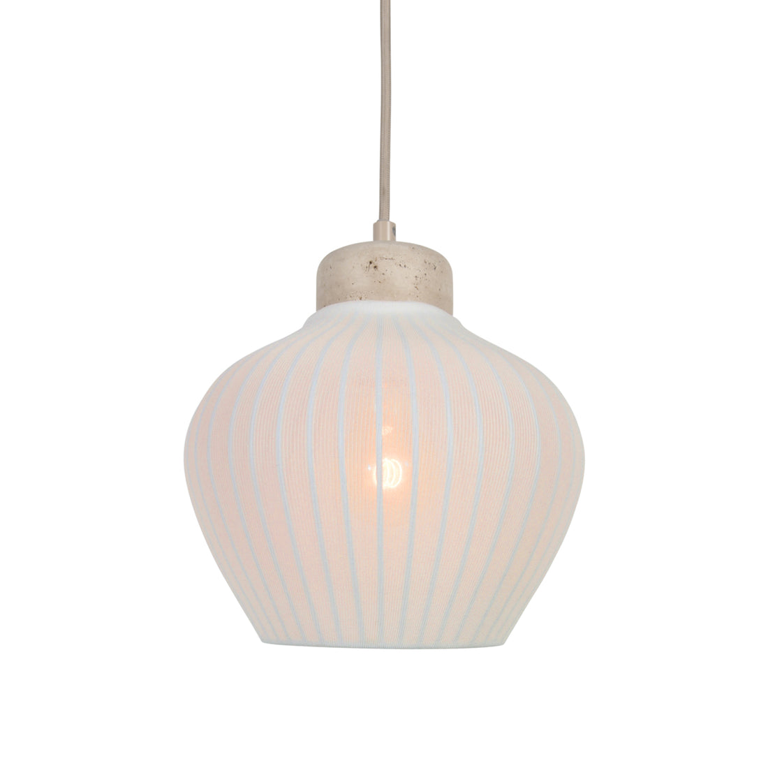 Suspension lin et travertin naturelle, abat-jour crème Ø 21 cm | Travino