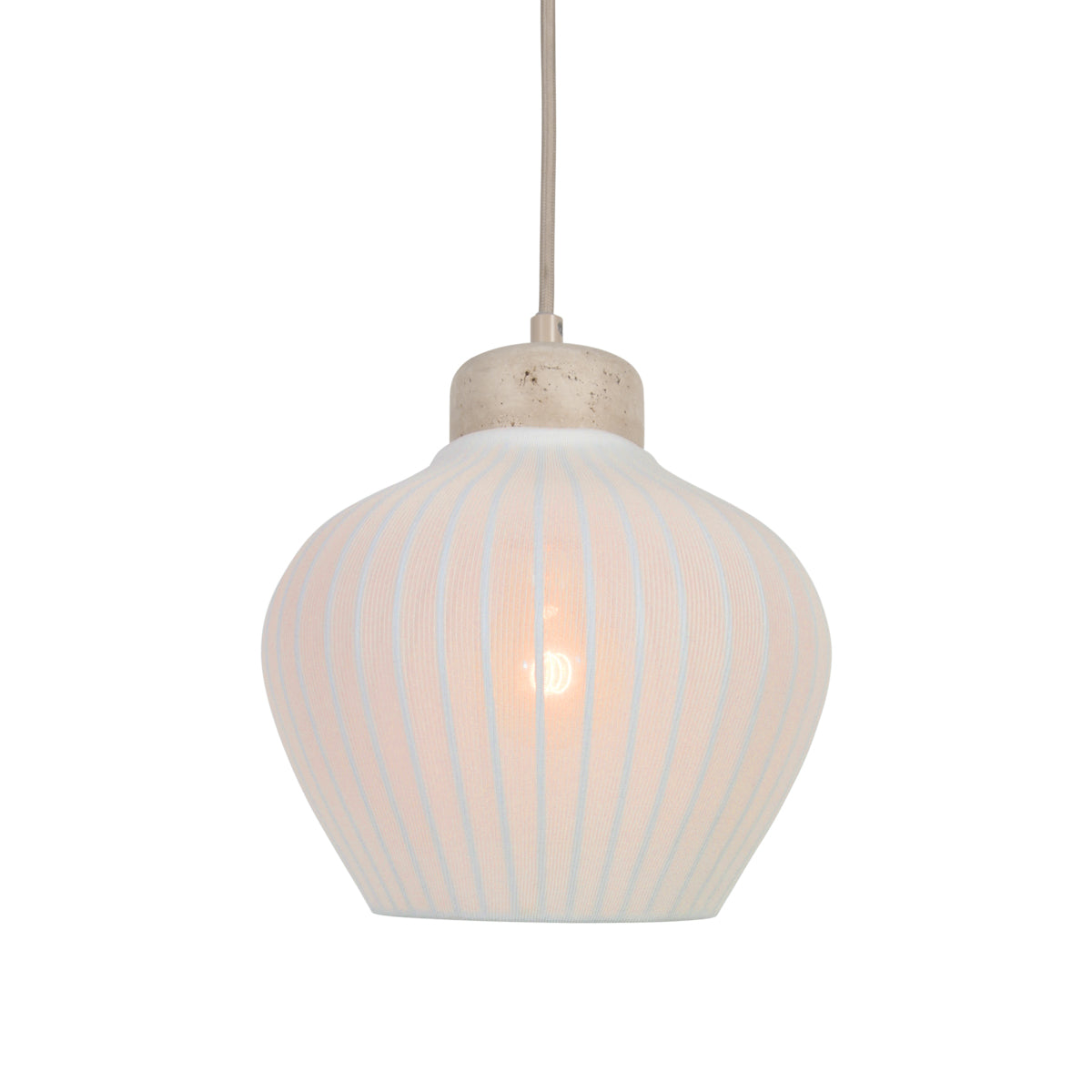 Suspension lin et travertin naturelle Anne Light allumée Ø 21 cm