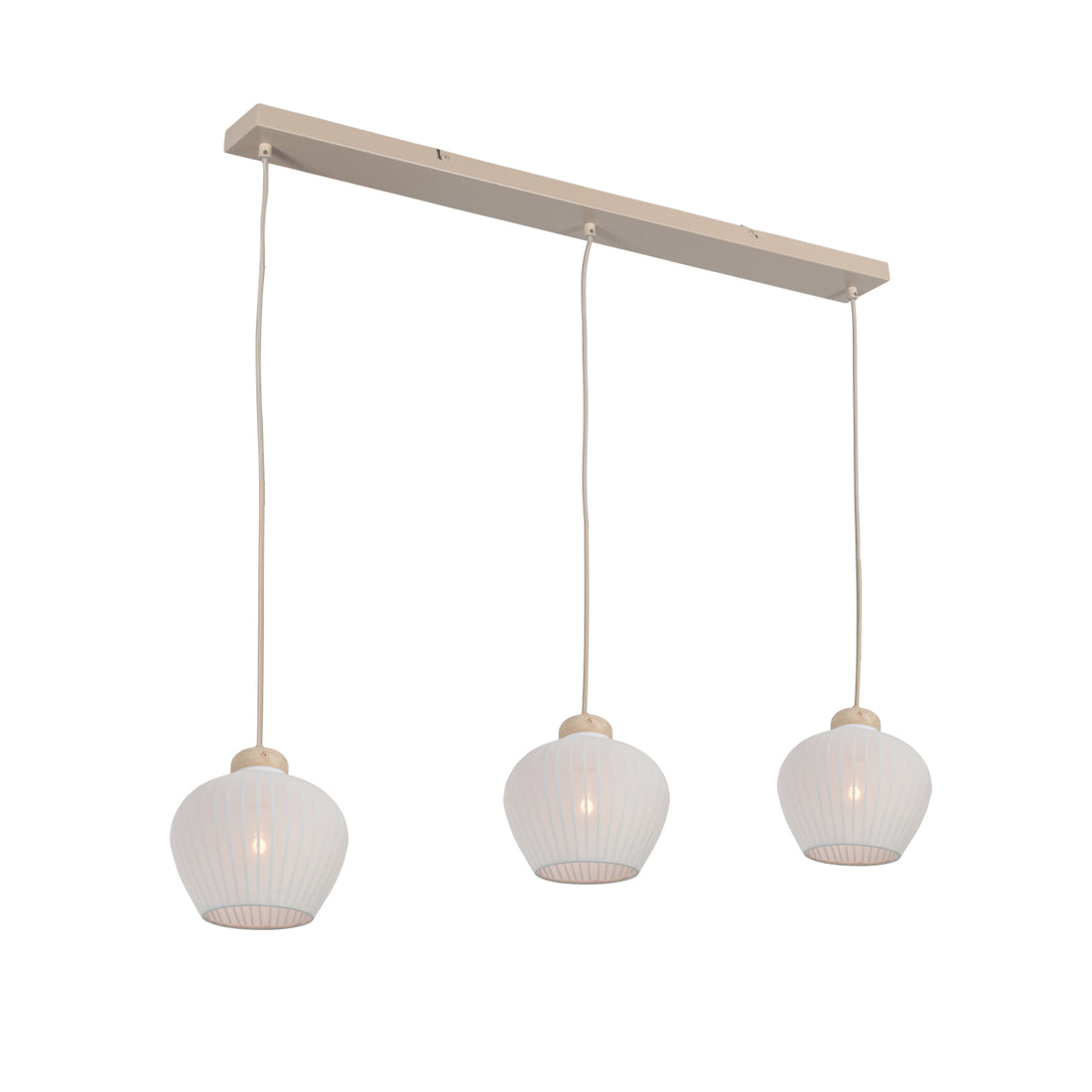 Suspension travertin et lin, 3 abat-jour crème Ø 21 cm | Travino