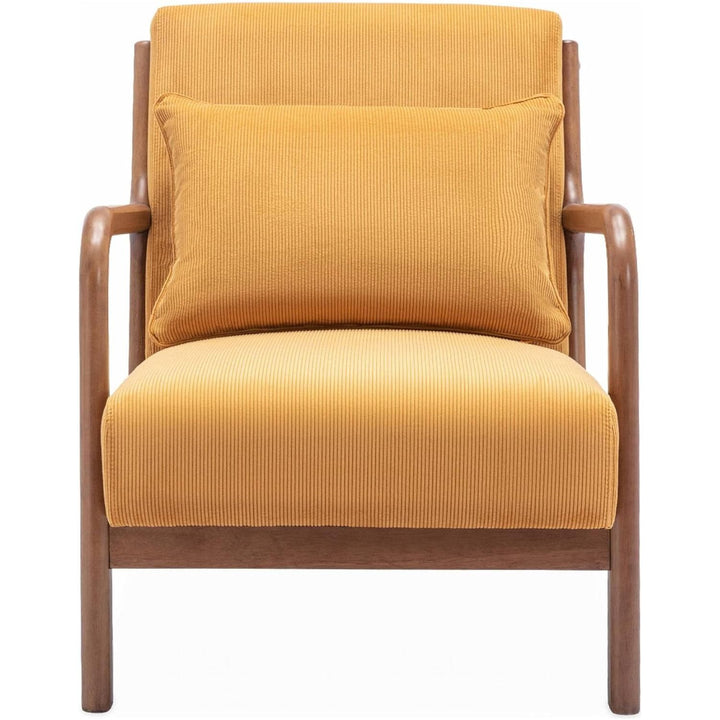 Alice'S Home - Fauteuil Velours Côtelé Ocre. Pieds Bois D'Hévéa Teinté Noyer Clair. 1 Place Droit Fixe. Pieds Compas Scandinave. Structure En Bois Solide | Designix -     - https://designix.fr/