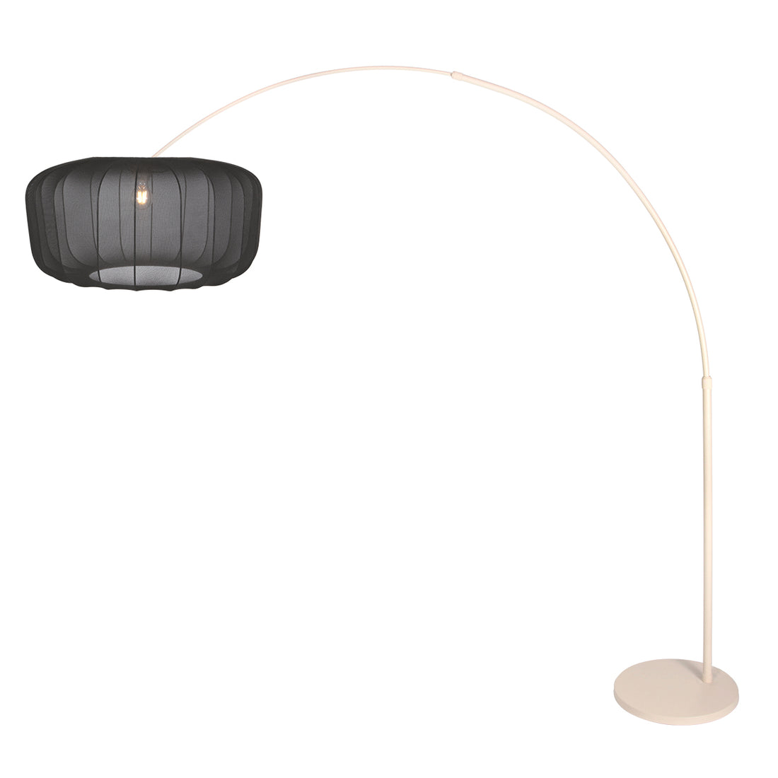 Lampadaire arc moderne, abat-jour voile noir & base crème Ø 60 cm | Soléa