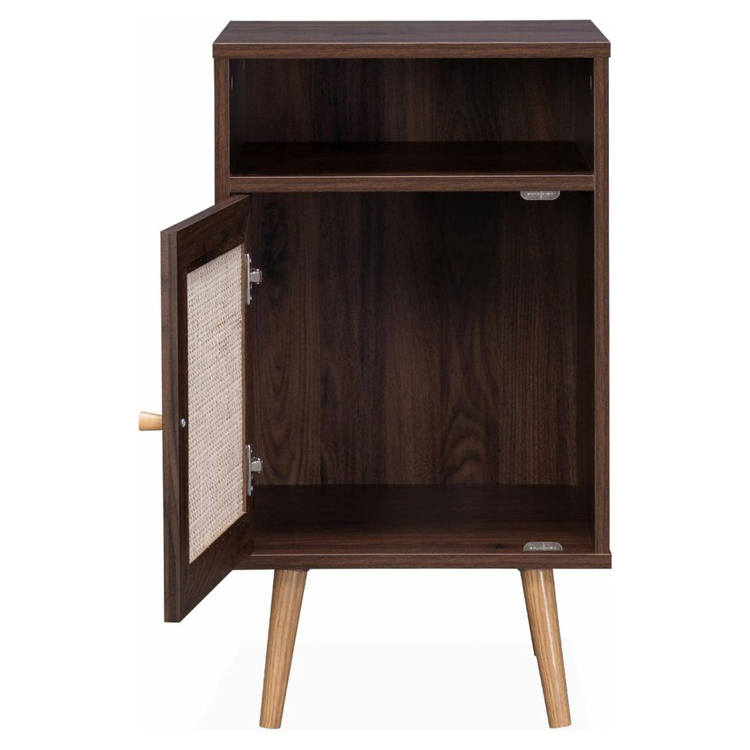 Alice'S Home - Lot De 2 Tables De Chevet En Cannage - Bohème - 40X39X65.8Cm Couleur Bois Foncé - 2 Niveaux - 1 Portes - 1 Espace De Rangement - Pieds Scandinaves | Designix - Amazon    - https://designix.fr/