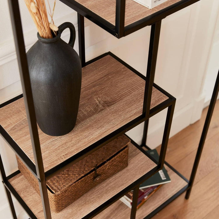 Alice'S Home - Etagère En Métal Noir Et Décor Bois - Loft - Bibliothèque 6 Niveaux. L 77 X L 33 X H 185Cm | Designix - Amazon    - https://designix.fr/