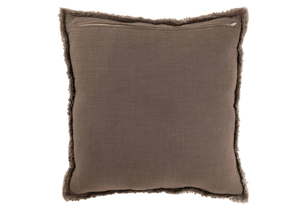 Coussin Effiloché Taupe Coton Polyester