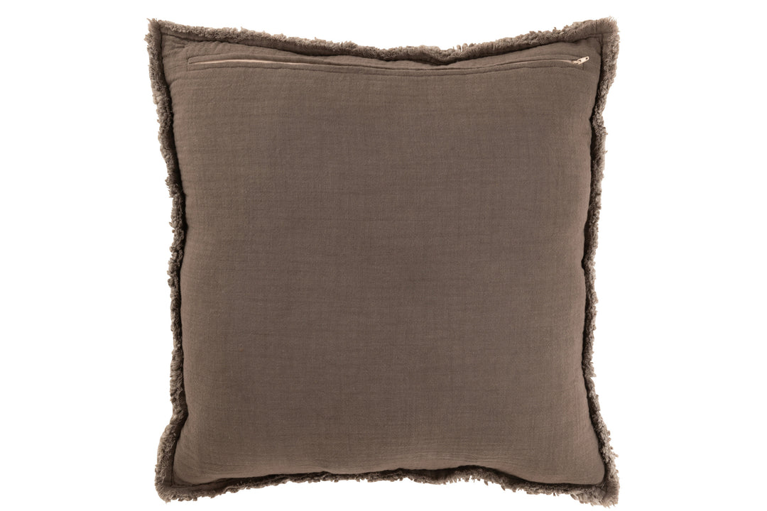 Coussin Effiloché Taupe Coton Polyester