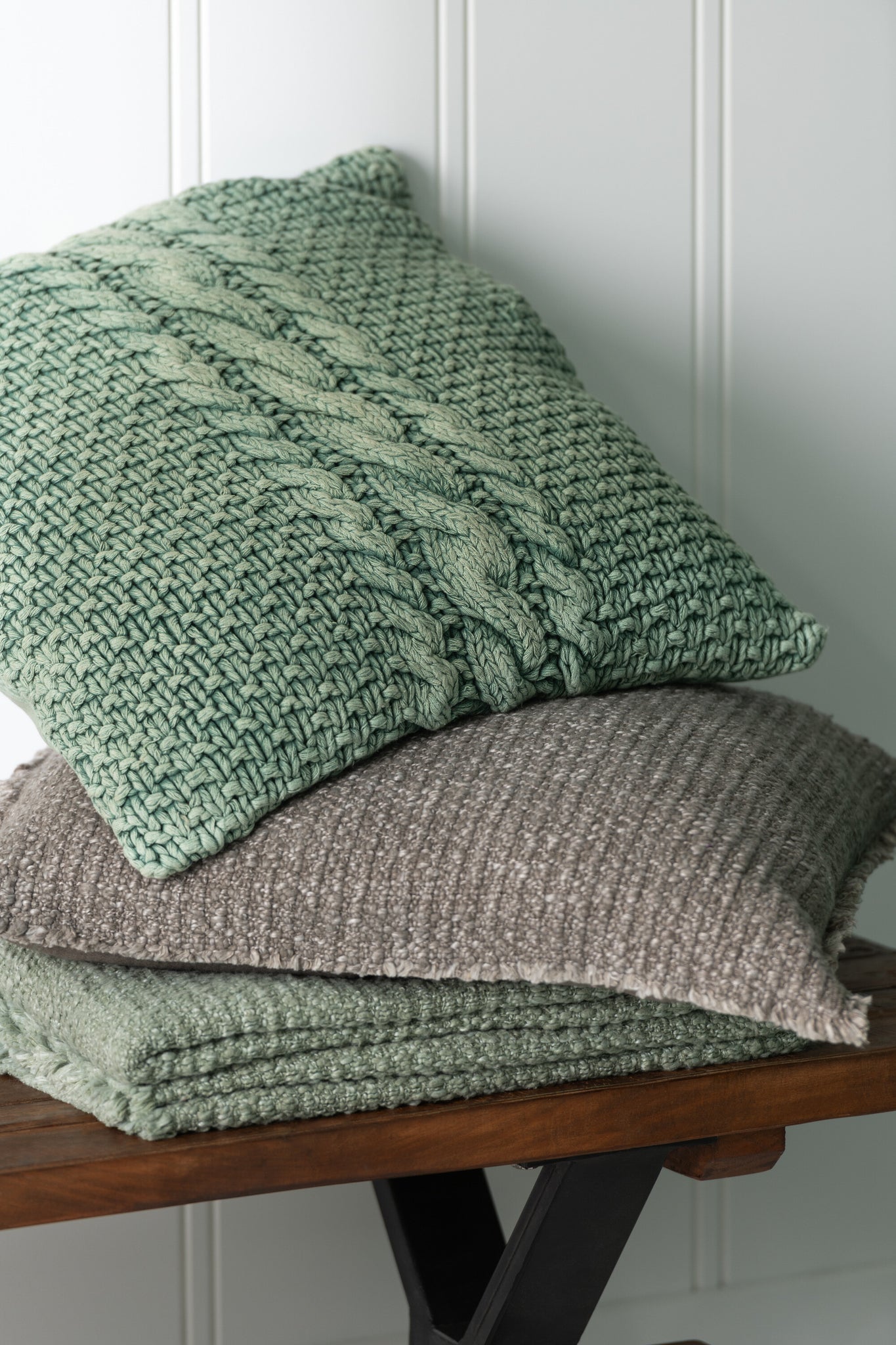 Coussin Effiloché Taupe Coton Polyester