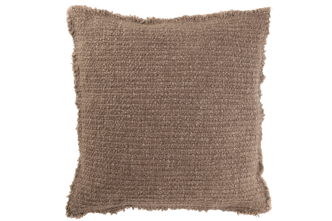 Coussin Effiloché Taupe Coton Polyester