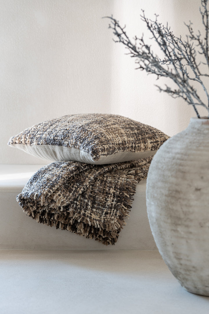 Coussin Tweed Acrylique Marron Beige