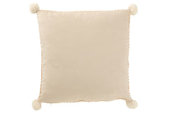 Coussin Polyester Beige Avec Pompons