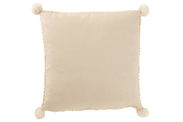 Coussin Polyester Beige Avec Pompons