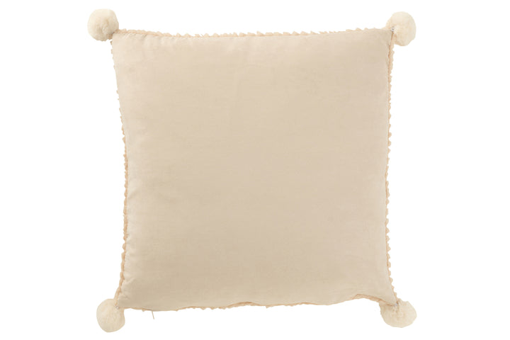 Coussin Polyester Beige Avec Pompons