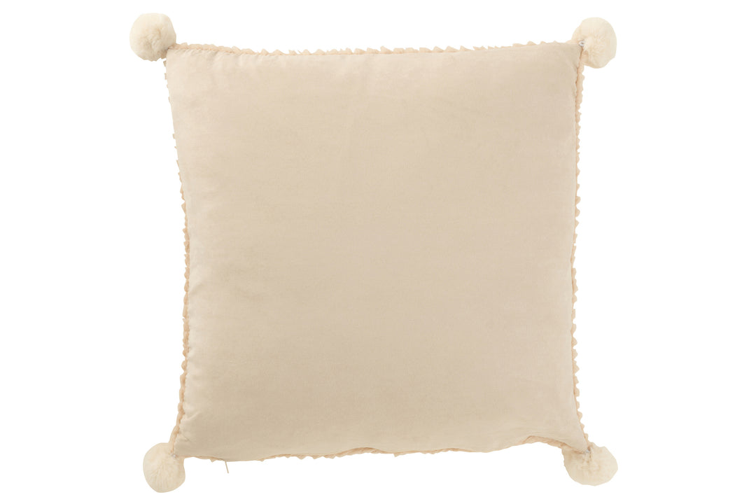 Coussin Polyester Beige Avec Pompons