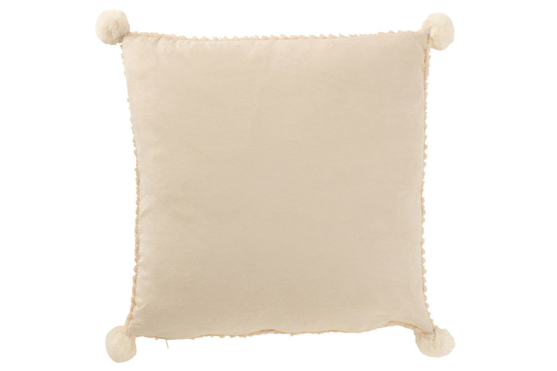 Coussin Polyester Beige Avec Pompons
