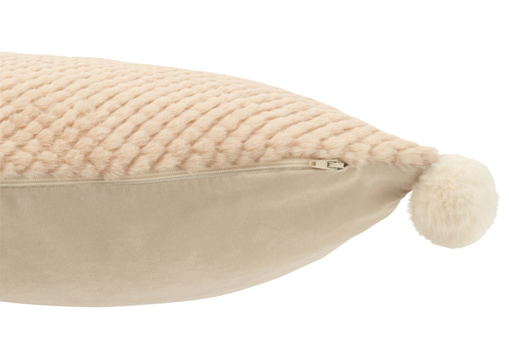 Coussin Polyester Beige Avec Pompons