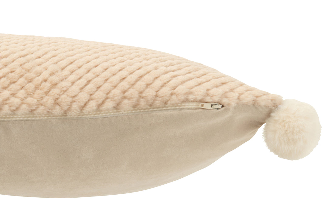 Coussin Polyester Beige Avec Pompons