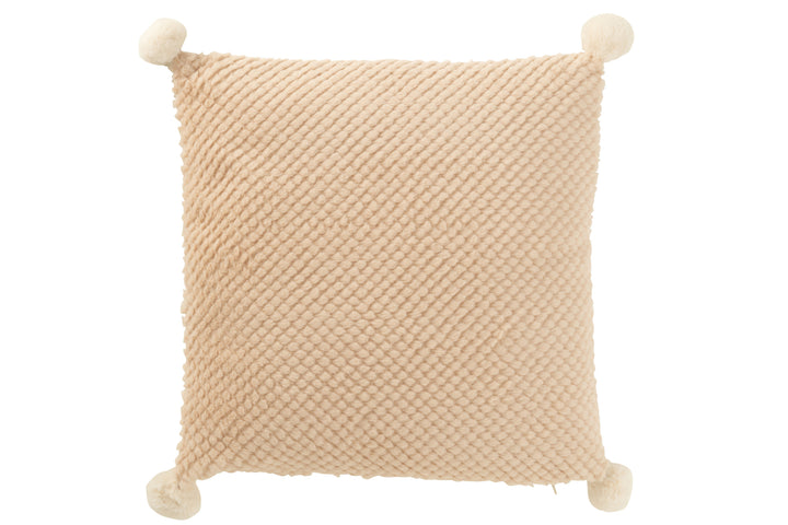 Coussin Polyester Beige Avec Pompons