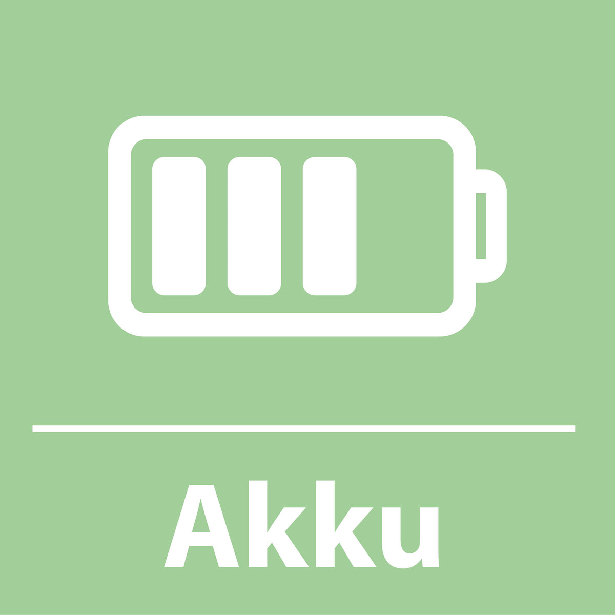 Icône graphique de batterie verte avec le mot Akku sur fond vert