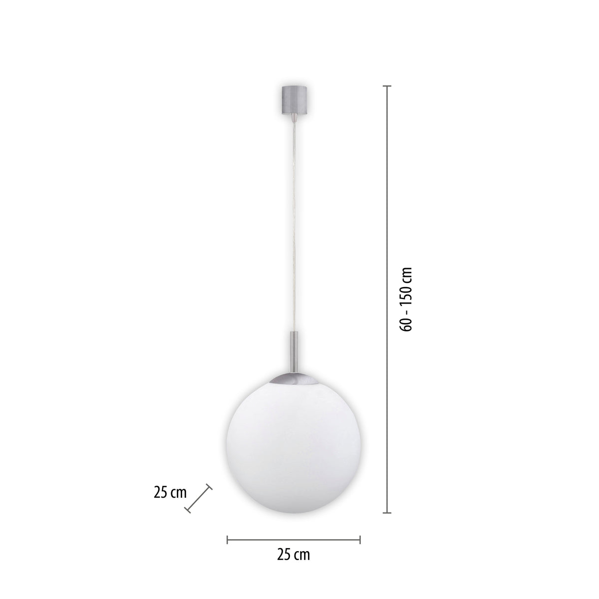 Suspension Lolasmart-Bolo argentée, verre, L 25 cm
