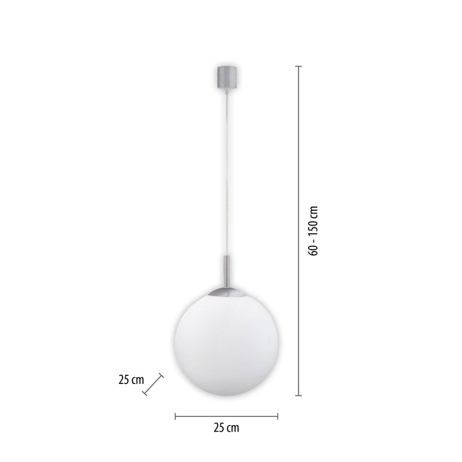 Suspension Lolasmart-Bolo argentée, verre, L 25 cm