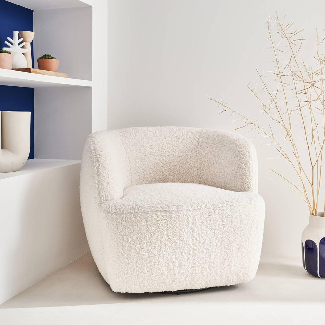 Alice'S Home - Fauteuil Cosy Rond Pivotant En Bouclette Crème. Laya. L 79.5 X P 77.5 X H 67Cm | Designix -     - https://designix.fr/