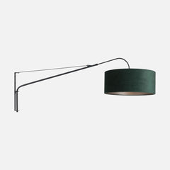 Applique murale verte, abat-jour velours & long bras arc noir | Sylva