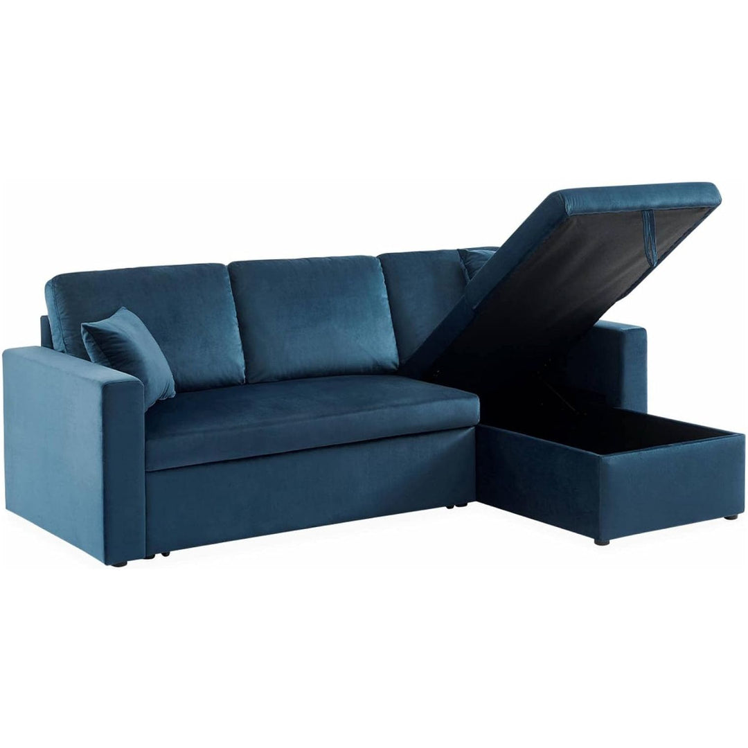 Alice'S Home - Canapé D'Angle Convertible En Velours Bleu Pétrole 3 Places. Fauteuil D'Angle Réversible Coffre Rangement Lit Modulable | Designix -     - https://designix.fr/