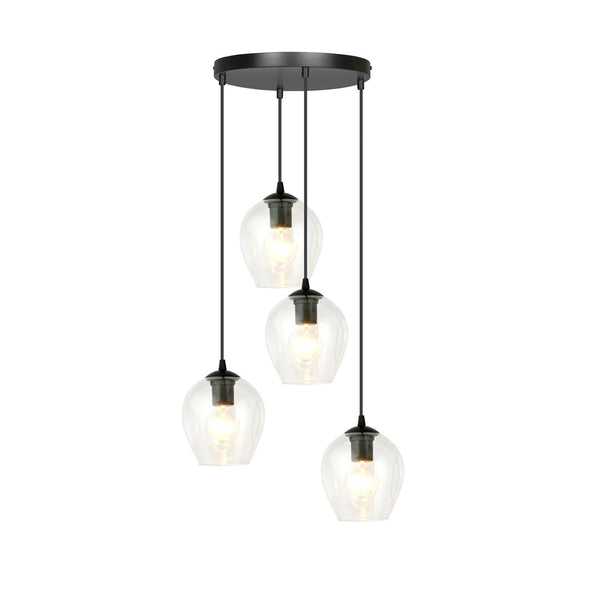 Suspension Istar 4 lumières noire, verre transparent