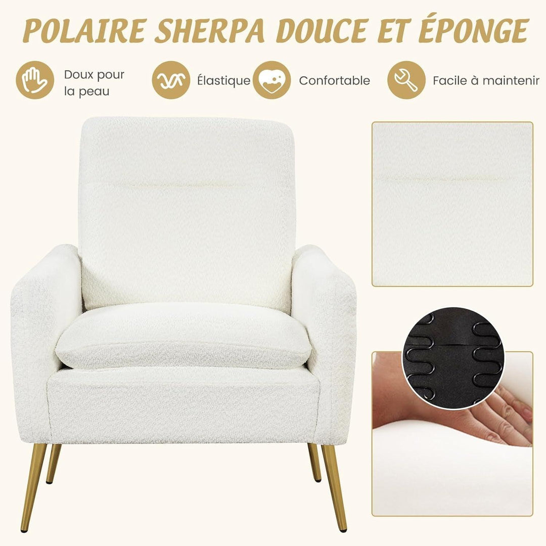 Fauteuil Salon Scandinave En Tissu Bouclette, Fauteuil Crapaud Avec Coussin Rembourré Et Pieds Métalliques Coniques, Fauteuil De Lecture 1 Personne Pour Salon, Chambre, Blanc | Designix -     - https://designix.fr/