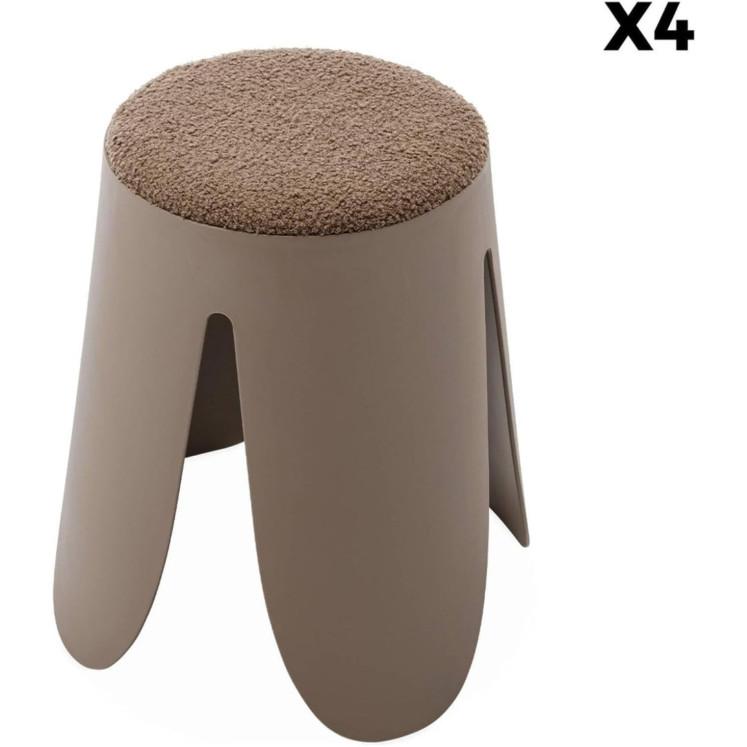 Alice'S Home - Set De 4 Tabourets Empilables Marrons. Bouclette Texturée. Niki. Ø30 / 44 X H46Cm | Designix - Amazon    - https://designix.fr/