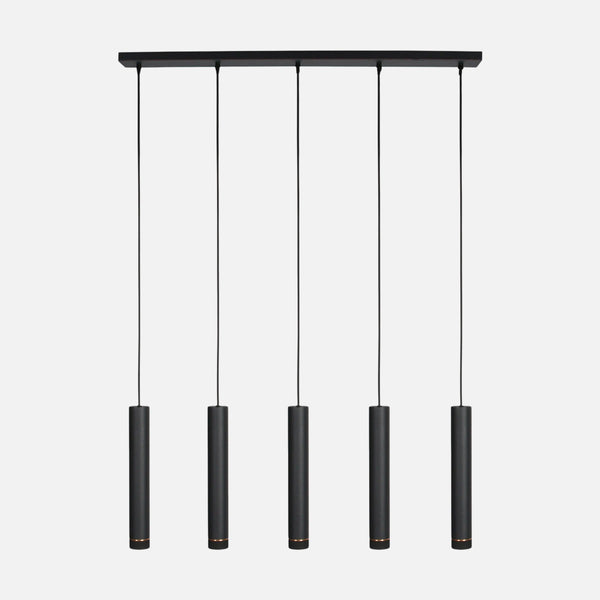 Suspension 5 spots GU10 noire, hauteurs réglables 45-150 cm | DownLume