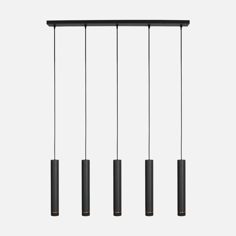 Suspension 5 spots GU10 noire, hauteurs réglables 45-150 cm | DownLume