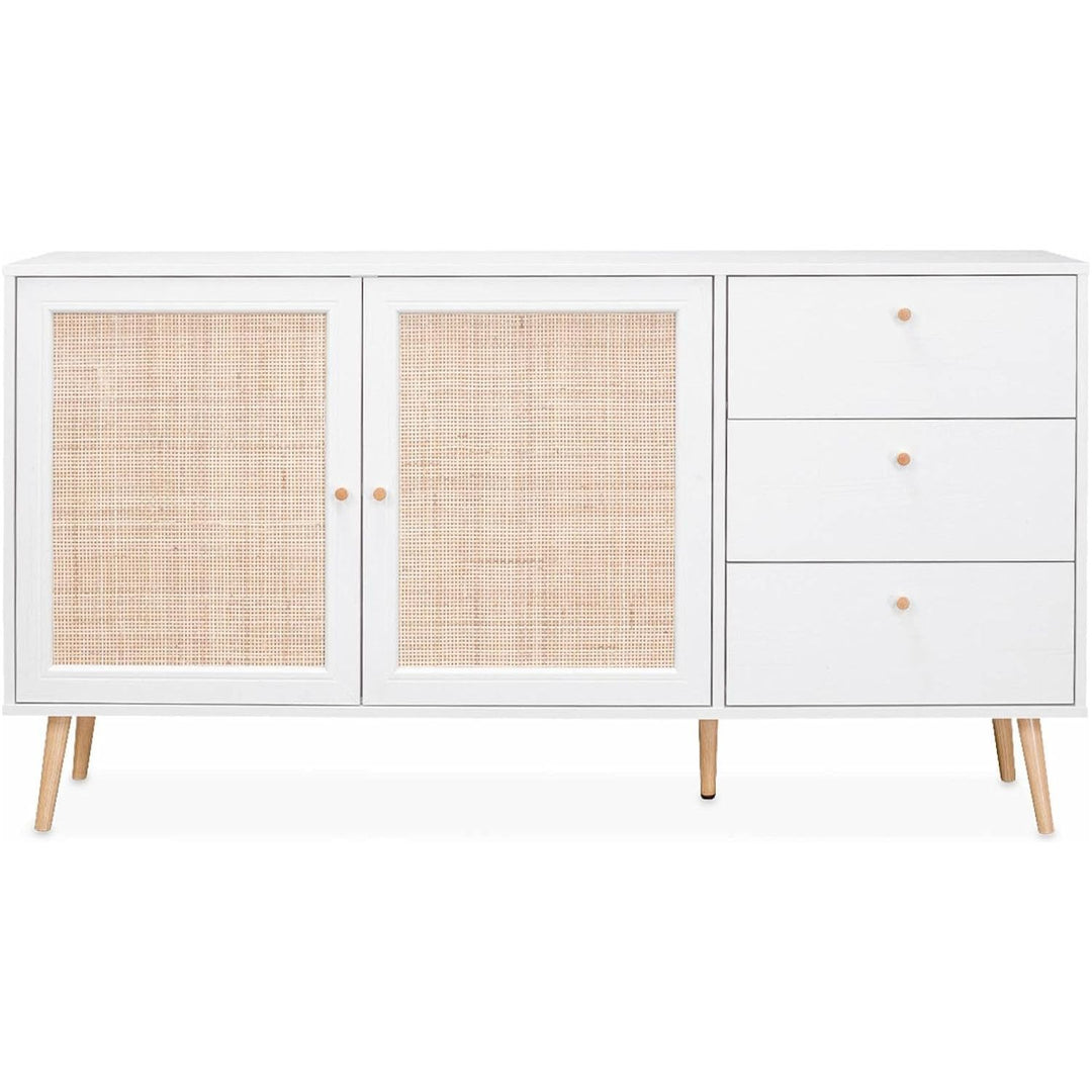 Alice'S Home - Buffet De Rangement Blanc En Cannage 2 Portes 3 Tiroirs L150 X L39 X H79Cm - Bohème | Designix - Amazon    - https://designix.fr/